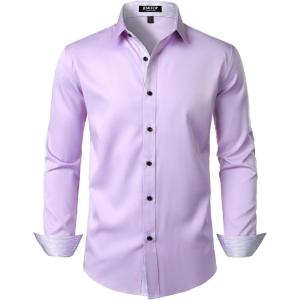 JEMITOP Men’s Stretch Multi-Use Long Sleeve Dress Shirts Party Prom Wedding Shirts with Slight Sheen(Lavender Purple)