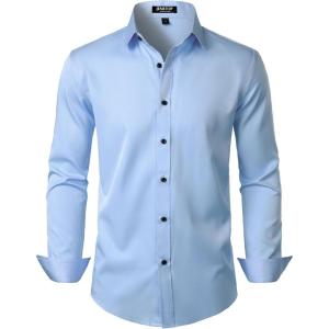 JEMITOP Men’s Stretch Multi-Use Long Sleeve Dress Shirts Party Prom Wedding Shirts with Slight Sheen(Light Blue)