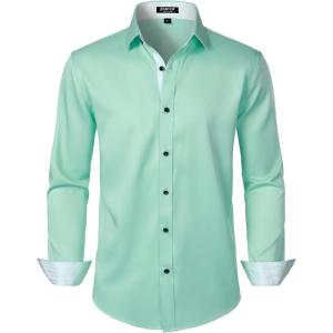 JEMITOP Men’s Stretch Multi-Use Long Sleeve Dress Shirts Party Prom Wedding Shirts with Slight Sheen(Mint Green)