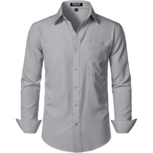 JEMITOP Men’s Stretch Regular Fit Long Sleeve Dress Shirts Lightweight Business Casual Button Down Shirts with Pocket(Grey)