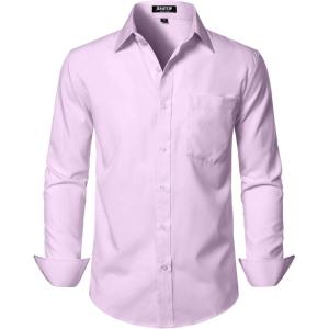 JEMITOP Men’s Stretch Regular Fit Long Sleeve Dress Shirts Lightweight Business Casual Button Down Shirts with Pocket(Lavender Purple)