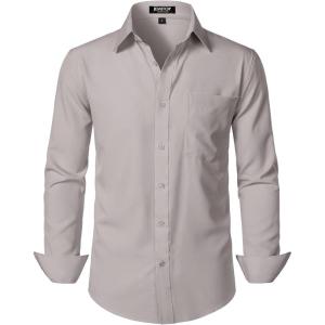 JEMITOP Men’s Stretch Regular Fit Long Sleeve Dress Shirts Lightweight Business Casual Button Down Shirts with Pocket(Light Grey)