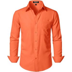 JEMITOP Men’s Stretch Regular Fit Long Sleeve Dress Shirts Lightweight Business Casual Button Down Shirts with Pocket(Orange)