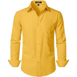 JEMITOP Men’s Stretch Regular Fit Long Sleeve Dress Shirts Lightweight Business Casual Button Down Shirts with Pocket(Yellow)