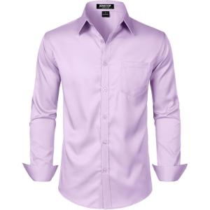 JEMITOP Men’s Stretch Slim Fit Dress Shirts Formal Wedding Prom Business Long Sleeve Button Down Shirt with Pocket(Lavender Purple)