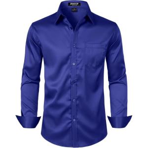 JEMITOP Men’s Stretch Slim Fit Dress Shirts Formal Wedding Prom Business Long Sleeve Button Down Shirt with Pocket(Royal Blue)