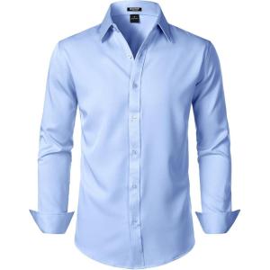 JEMITOP Men’s Stretch Soft Slim Fit Dress Shirts Long Sleeve Formal Wedding Business Casual Button Down Shirt(Light Blue)