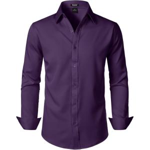 JEMITOP Men’s Stretch Soft Slim Fit Dress Shirts Long Sleeve Formal Wedding Business Casual Button Down Shirt(Purple)