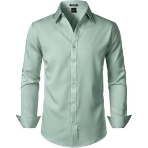JEMITOP Men’s Stretch Soft Slim Fit Dress Shirts Long Sleeve Formal Wedding Business Casual Button Down Shirt(Turquoise)