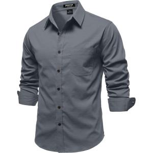 JEMITOP Mens Stretch Vintage Aged Style Shirts Casual Soft Long Sleeve Button Down Shirt with Pocket(Dusty Blue)