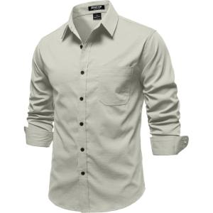JEMITOP Mens Stretch Vintage Aged Style Shirts Casual Soft Long Sleeve Button Down Shirt with Pocket(Light Green)