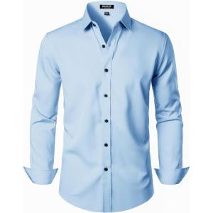 JEMITOP Men’s Stretch Wrinkle Free Dress Shirt Formal Prom Wedding Long Sleeve Button Down Shirts(Blue)