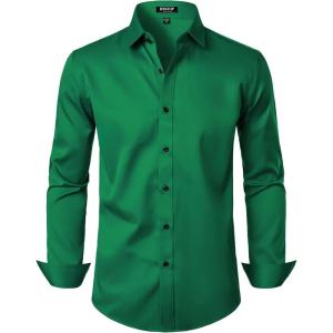 JEMITOP Men’s Stretch Wrinkle Free Dress Shirt Formal Prom Wedding Long Sleeve Button Down Shirts(Green)