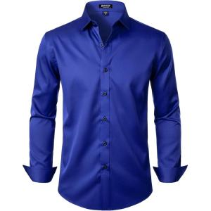 JEMITOP Men’s Stretch Wrinkle Free Dress Shirt Formal Prom Wedding Long Sleeve Button Down Shirts(Royal Blue)