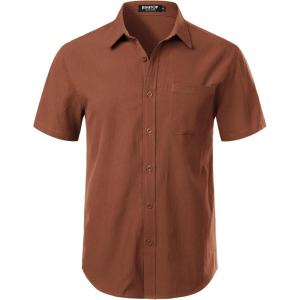 JEMITOP Men’s Stretch Wrinkle Free Short Sleeve Texture Shirt Lightweight Summer Button Down Shirts for Beach Vacation(Burnt Orange)