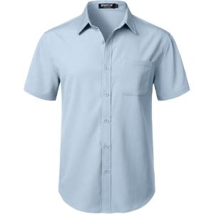 JEMITOP Men’s Stretch Wrinkle Free Short Sleeve Texture Shirt Lightweight Summer Button Down Shirts for Beach Vacation(Cool Blue)