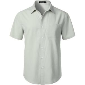 JEMITOP Men’s Stretch Wrinkle Free Short Sleeve Texture Shirt Lightweight Summer Button Down Shirts for Beach Vacation(Light Green)