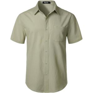 JEMITOP Men’s Stretch Wrinkle Free Short Sleeve Texture Shirt Lightweight Summer Button Down Shirts for Beach Vacation(Sage Green)