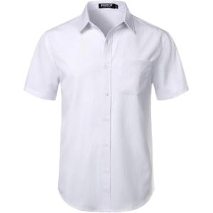 JEMITOP Men’s Stretch Wrinkle Free Short Sleeve Texture Shirt Lightweight Summer Button Down Shirts for Beach Vacation(White)