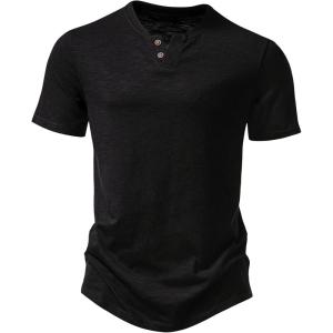 JEMITOP Men’s Stretchy Short Sleeve Henley T-Shirt Casual Cotton 2 Buttons Notch Neck Tee Shirts(Black)