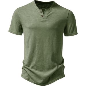 JEMITOP Men’s Stretchy Short Sleeve Henley T-Shirt Casual Cotton 2 Buttons Notch Neck Tee Shirts(Sage Green)