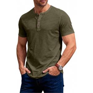 JEMITOP Men’s Stretchy Short Sleeve Slim Fit Henley T-Shirt Casual Cotton 4 Buttons Tee Shirts(Army Green)