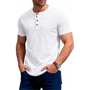 JEMITOP Men’s Stretchy Short Sleeve Slim Fit Henley T-Shirt Casual Cotton 4 Buttons Tee Shirts(White)