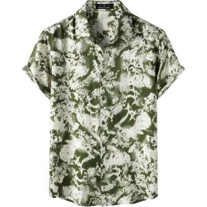 JEMITOP Men’s Stylish Casual Printed Short Sleeve Button Down Shirts Summer Vacation Beach Tropical Hawaiian Shirt(Green)