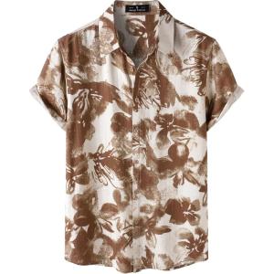 JEMITOP Men’s Stylish Casual Printed Short Sleeve Button Down Shirts Summer Vacation Beach Tropical Hawaiian Shirt(Ivory White Floral)