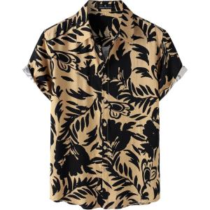 JEMITOP Men’s Stylish Casual Printed Short Sleeve Button Down Shirts Summer Vacation Beach Tropical Hawaiian Shirt(Khaki)