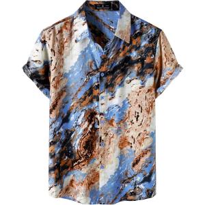 JEMITOP Men’s Stylish Casual Printed Short Sleeve Button Down Shirts Summer Vacation Beach Tropical Hawaiian Shirt(Multicolor)