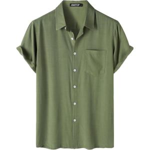 JEMITOP Men’s Summer Cooling Shirts Lightweight Breathable Short Sleeve Button up Shirts for Beach Vacation with Pocket(Army Green)