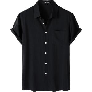 JEMITOP Men’s Summer Cooling Shirts Lightweight Breathable Short Sleeve Button up Shirts for Beach Vacation with Pocket(Black)