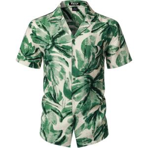 JEMITOP Men’s Summer Textured Cuban Collar Hawaiian Shirts Casual Vacation Short Sleeve Button Up Shirt with Pocket(Green)