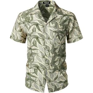 JEMITOP Men’s Summer Textured Cuban Collar Hawaiian Shirts Casual Vacation Short Sleeve Button Up Shirt with Pocket(Sage Green)
