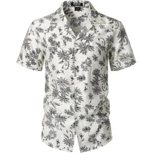 JEMITOP Men’s Summer Textured Cuban Collar Hawaiian Shirts Casual Vacation Short Sleeve Button Up Shirt with Pocket(White)