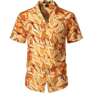 JEMITOP Men’s Summer Textured Cuban Collar Hawaiian Shirts Casual Vacation Short Sleeve Button Up Shirt with Pocket(Yellow)