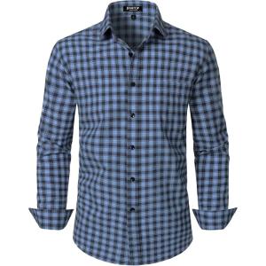 JEMITOP Men’s Transitional Weather Slim Fit Long Sleeve Button Down Shirt Business Casual Dress Shirts with Pocket(Blue Black Gingham)