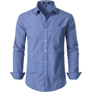 JEMITOP Men’s Transitional Weather Slim Fit Long Sleeve Button Down Shirt Business Casual Dress Shirts with Pocket(Blue Gingham)