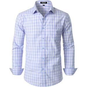 JEMITOP Men’s Transitional Weather Slim Fit Long Sleeve Button Down Shirt Business Casual Dress Shirts with Pocket(Blue Purple Gingham)
