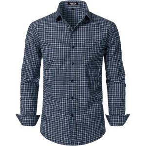 JEMITOP Men’s Transitional Weather Slim Fit Long Sleeve Button Down Shirt Business Casual Dress Shirts with Pocket(Blue White Gingham)