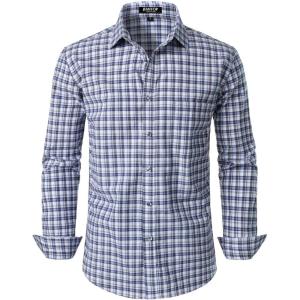 JEMITOP Men’s Transitional Weather Slim Fit Long Sleeve Button Down Shirt Business Casual Dress Shirts with Pocket(Classic Blue Gingham)