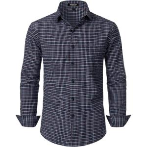 JEMITOP Men’s Transitional Weather Slim Fit Long Sleeve Button Down Shirt Business Casual Dress Shirts with Pocket(Navy Red)