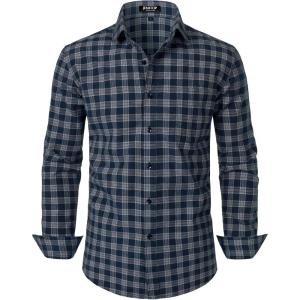 JEMITOP Men’s Transitional Weather Slim Fit Long Sleeve Button Down Shirt Business Casual Dress Shirts with Pocket(Navy White)