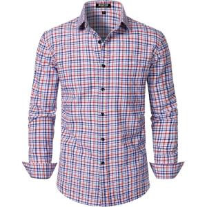 JEMITOP Men’s Transitional Weather Slim Fit Long Sleeve Button Down Shirt Business Casual Dress Shirts with Pocket(Red Blue Gingham)