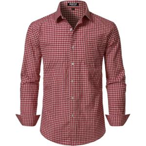JEMITOP Men’s Transitional Weather Slim Fit Long Sleeve Button Down Shirt Business Casual Dress Shirts with Pocket(Red Gingham)