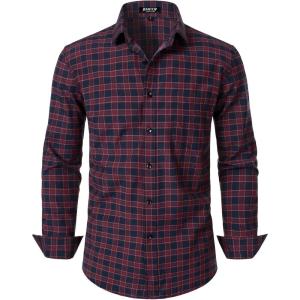 JEMITOP Men’s Transitional Weather Slim Fit Long Sleeve Button Down Shirt Business Casual Dress Shirts with Pocket(Red Navy Gingham)