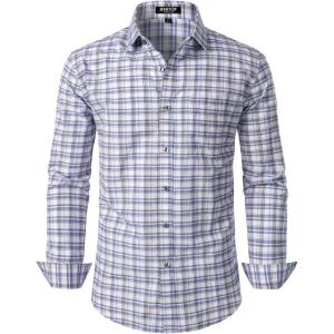 JEMITOP Men’s Transitional Weather Slim Fit Long Sleeve Button Down Shirt Business Casual Dress Shirts with Pocket(White Navy)