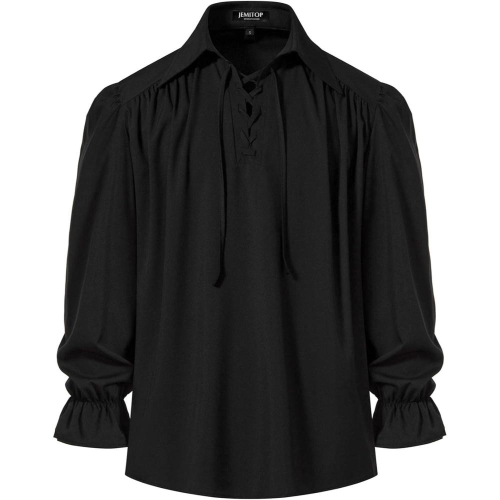 imageJEMITOP Mens Pirate Vampire Ruffle Shirt Elastic Cuff Poet Victorian Steampunk Renaissance Medieval Cosplay CostumeBlackb