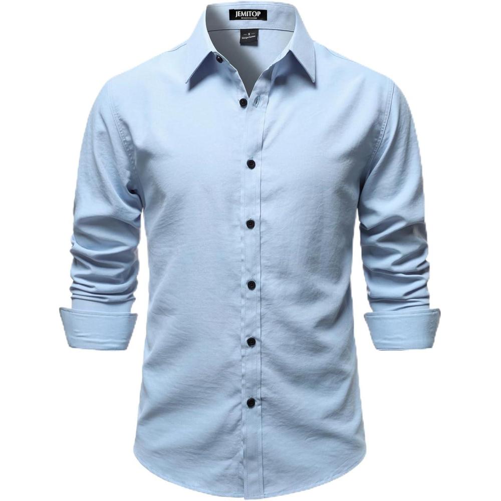 imageJEMITOP Mens Stretch Vintage Slim Fit Button Down Shirts Business Casual Long Sleeve Dress ShirtBlue